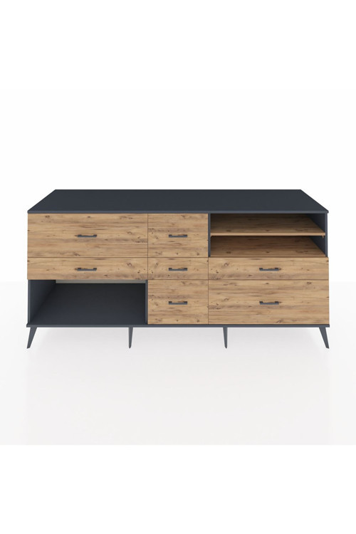 Kronos Konsol 2 Raflı 7 Çekmeceli 220x59x99 Antrasit-Çam/Çam