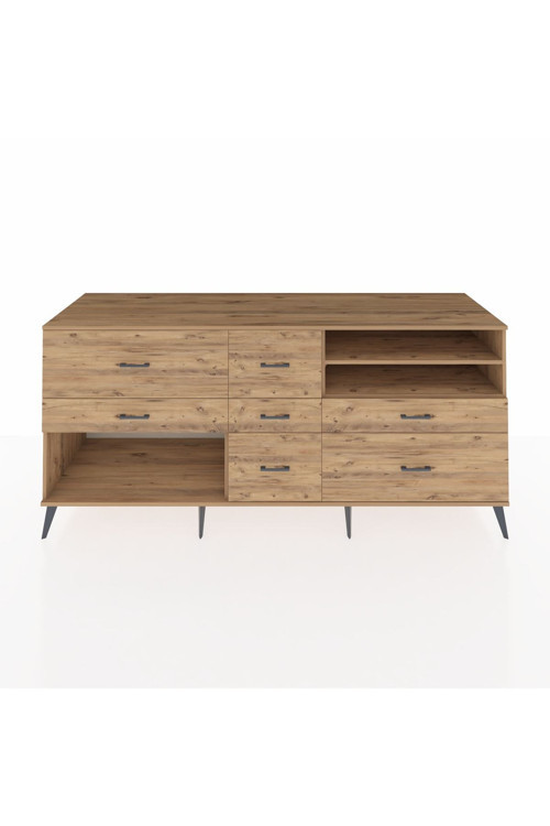 Kronos Konsol 2 Raflı 7 Çekmeceli 220 x 59 x 99 cm Çam - Çam - Çam