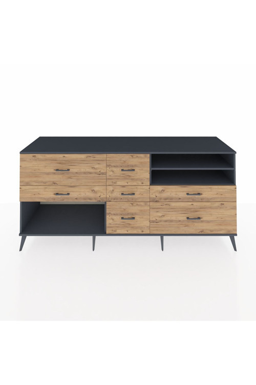 Kronos Konsol 2 Raflı 7 Çekmeceli 220 x 59 x 99 cm Antrasit - Antrasit - Çam