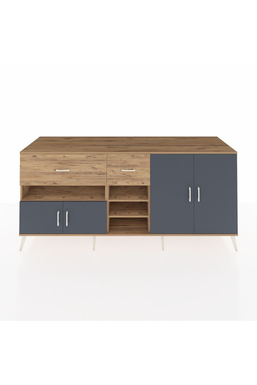 Kronos Konsol 5 Raflı 2 Çekmeceli 4 Kapaklı 220x59x99 Çam-Antrasit/Çam