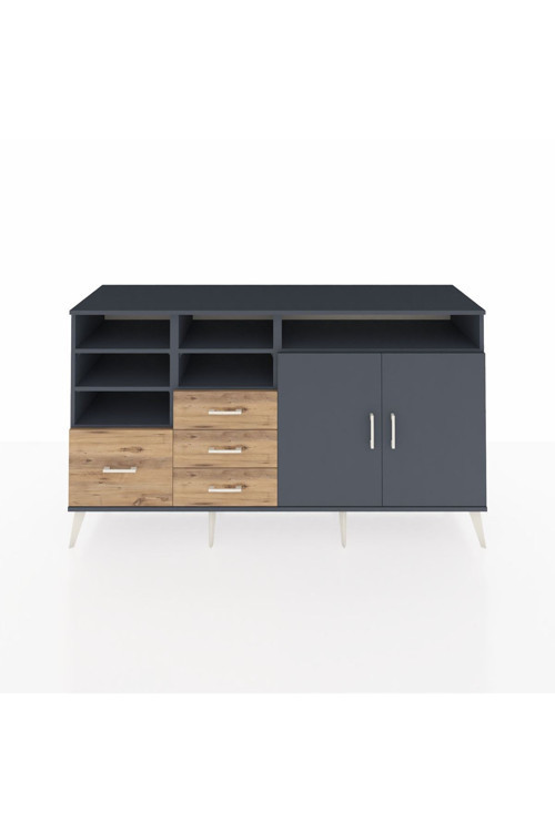 Kronos Konsol 7 Raflı 4 Çekmeceli 2 Kapaklı 176 x 59 x 99 cm Antrasit - Antrasit - Çam