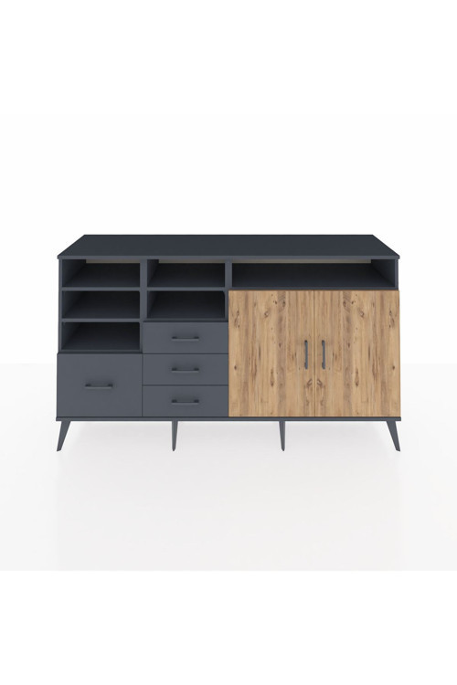 Kronos Konsol 7 Raflı 4 Çekmeceli 2 Kapaklı 176 x 59 x 99 cm Antrasit - Çam - Antrasit