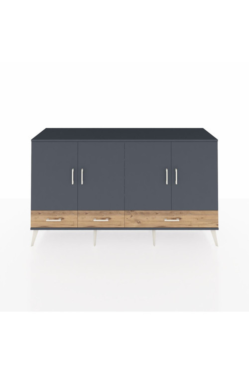 Kronos Konsol 6 Raflı 3 Çekmeceli 4 Kapaklı 176 x 59 x 99 cm Antrasit - Antrasit - Çam