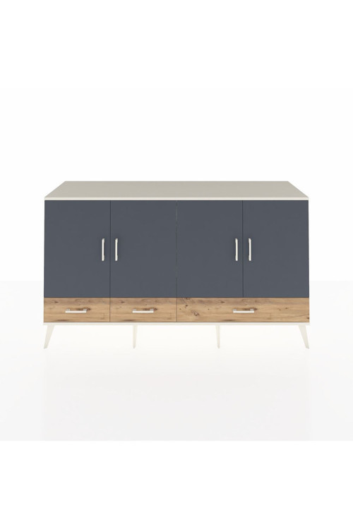 Kronos Konsol 6 Raflı 3 Çekmeceli 4 Kapaklı 176 x 59 x 99 cm Aytaşı - Antrasit - Çam