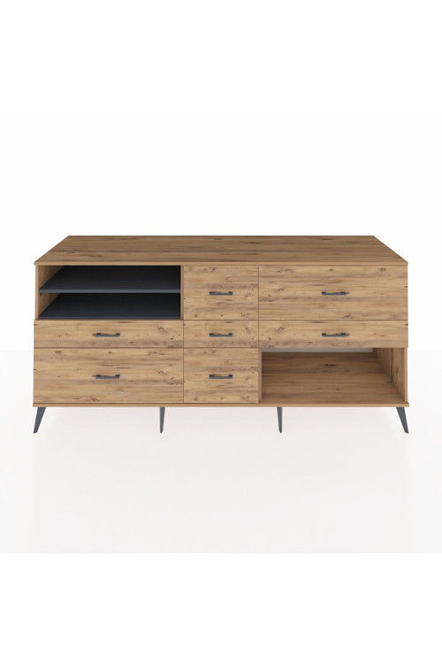 Kronos Konsol 2 Raflı 7 Çekmeceli 220 x 59 x 99 cm Çam - Antrasit - Çam
