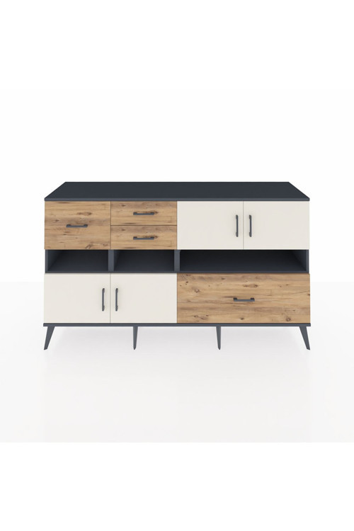 Kronos Konsol 5 Raflı 4 Çekmeceli 4 Kapaklı 176 x 59 x 99 cm Antrasit - Aytaşı - Çam