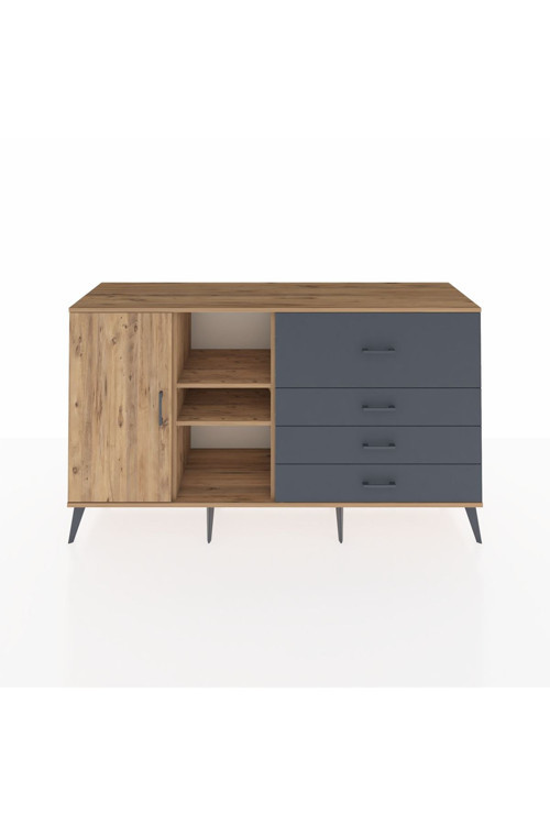 Kronos Konsol 4 Raflı 4 Çekmeceli 1 Kapaklı 176 x 59 x 99 cm Çam - Çam - Antrasit