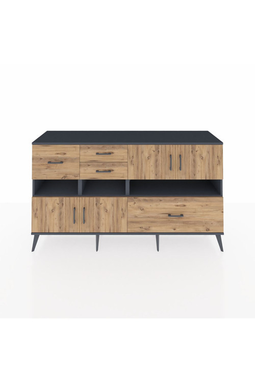 Kronos Konsol 5 Raflı 4 Çekmeceli 4 Kapaklı 176 x 59 x 99 cm Antrasit - Çam