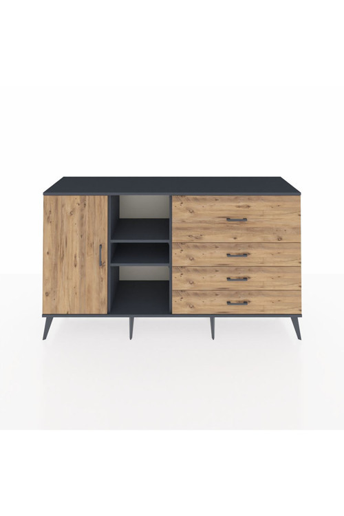 Kronos Konsol 4 Raflı 4 Çekmeceli 1 Kapaklı 176 x 59 x 99 cm Antrasit - Çam