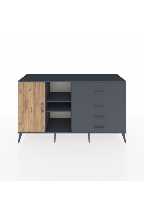 Kronos Konsol 4 Raflı 4 Çekmeceli 1 Kapaklı 176 x 59 x 99 cm Antrasit - Çam - Antrasit