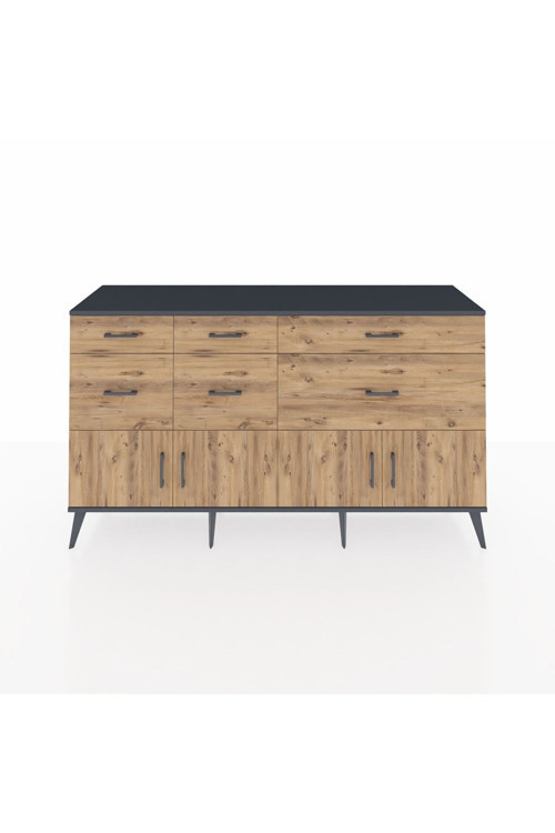 Kronos Konsol 1 Raflı 6 Çekmeceli 4 Kapaklı 176 x 59 x 99 cm Antrasit - Çam
