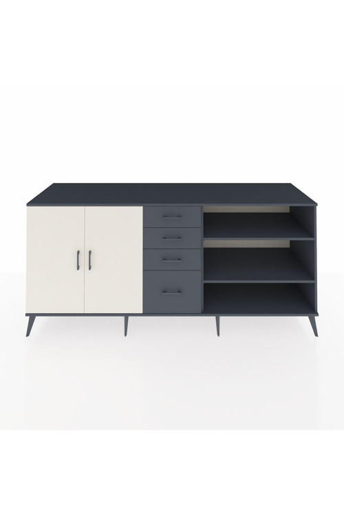 Kronos Konsol 3 Raflı 4 Çekmeceli 2 Kapaklı 220 x 59 x 99 cm Antrasit - Aytaşı - Antrasit