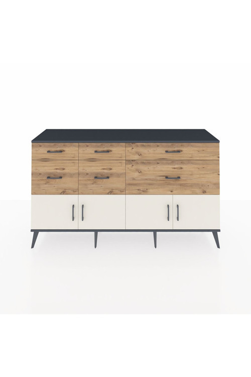 Kronos Konsol 1 Raflı 6 Çekmeceli 4 Kapaklı 176 x 59 x 99 cm Antrasit - Aytaşı - Çam