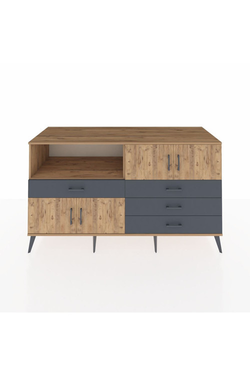Kronos Konsol 2 Raflı 4 Çekmeceli 4 Kapaklı 176 x 59 x 99 cm Çam - Çam - Antrasit