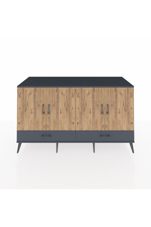 Kronos Konsol 6 Raflı 2 Çekmeceli 4 Kapaklı 176 x 59 x 99 cm Antrasit - Çam - Antrasit