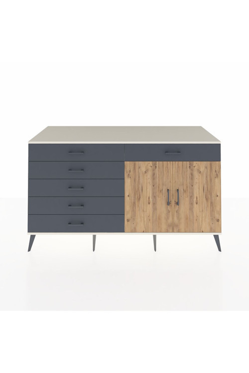 Kronos Konsol 1 Raflı 6 Çekmeceli 2 Kapaklı 176 x 59 x 99 cm Aytaşı - Çam - Antrasit