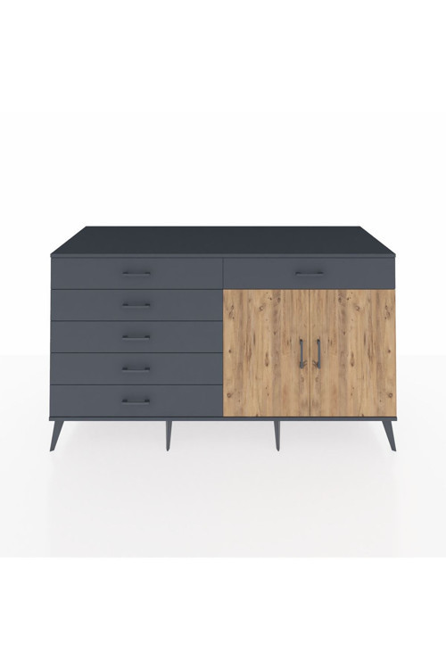 Kronos Konsol 1 Raflı 6 Çekmeceli 2 Kapaklı 176 x 59 x 99 cm Antrasit - Çam - Antrasit