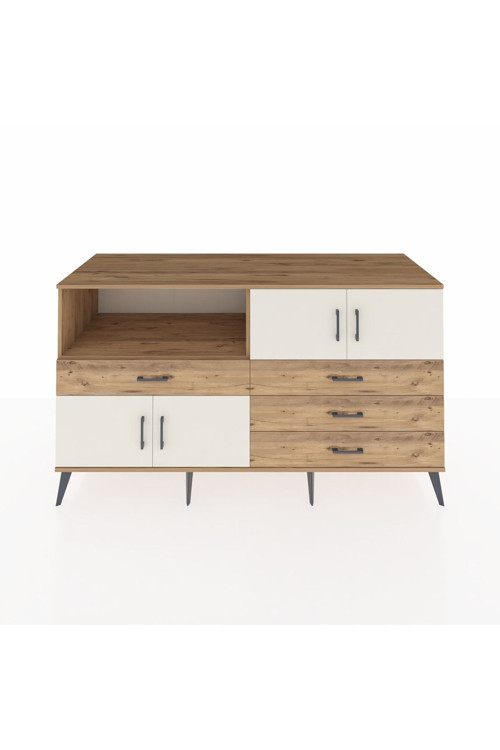 Kronos Konsol 2 Raflı 4 Çekmeceli 4 Kapaklı 176x59x99 Çam-Aytaşı/Çam
