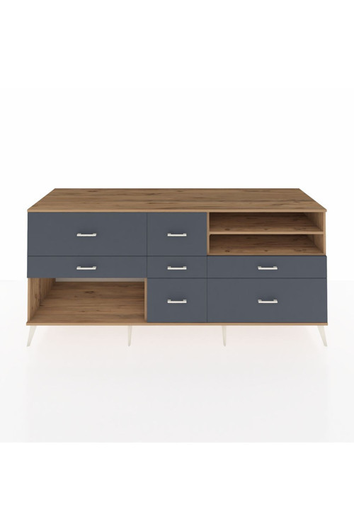 Kronos Konsol 2 Raflı 7 Çekmeceli 220 x 59 x 99 cm Çam - Çam - Antrasit
