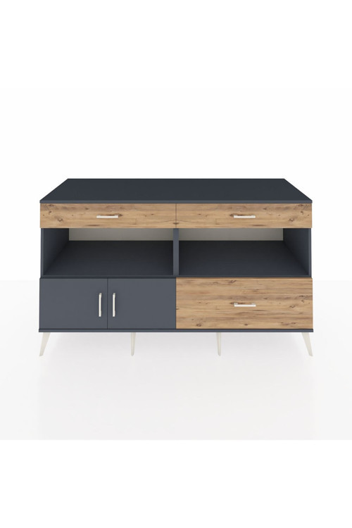 Kronos Konsol 2 Raflı 3 Çekmeceli 2 Kapaklı 176x59x99 Antrasit-Antrasit/Çam