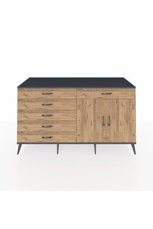 Kronos Konsol 1 Raflı 6 Çekmeceli 2 Kapaklı 176 x 59 x 99 cm Antrasit - Çam