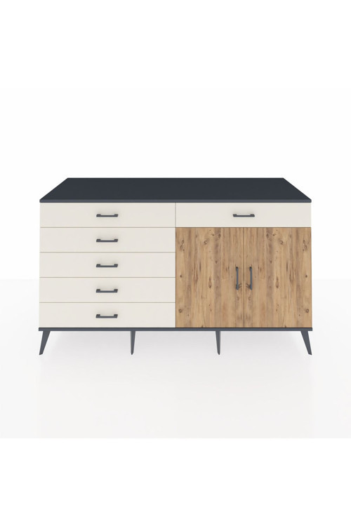 Kronos Konsol 1 Raflı 6 Çekmeceli 2 Kapaklı 176 x 59 x 99 cm Antrasit - Çam - Aytaşı