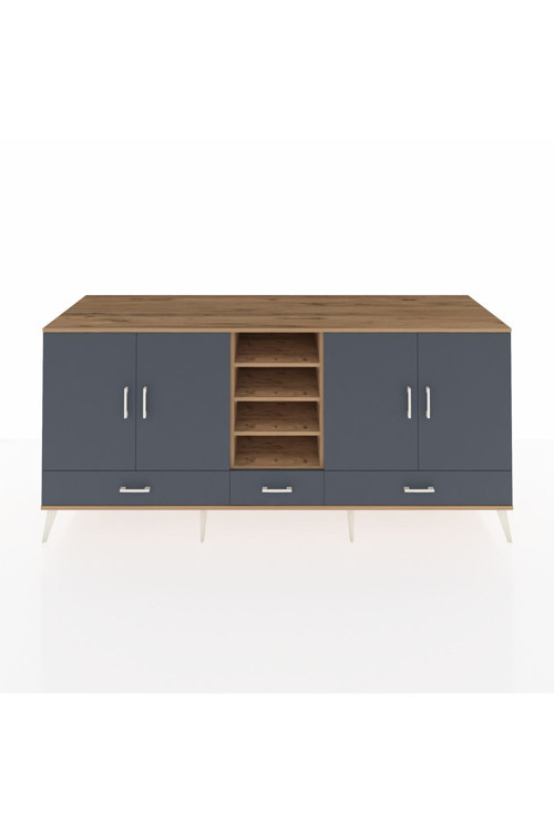 Kronos Konsol 8 Raflı 3 Çekmeceli 4 Kapaklı 220 x 59 x 99 cm Çam - Antrasit - Antrasit