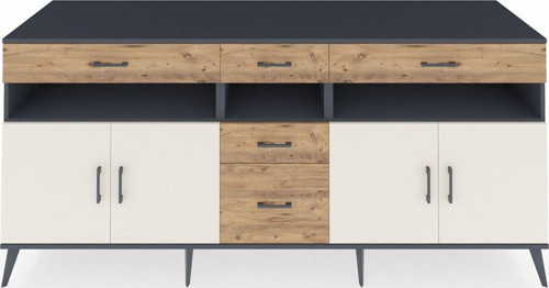 Kronos Konsol 5 Raflı 5 Çekmeceli 4 Kapaklı 220 x 59 x 99 cm Antrasit - Aytaşı - Çam