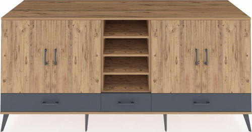 Kronos Konsol 8 Raflı 3 Çekmeceli 4 Kapaklı 220 x 59 x 99 cm Çam - Çam - Antrasit