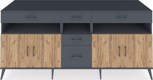 Kronos Konsol 5 Raflı 5 Çekmeceli 4 Kapaklı 220 x 59 x 99 cm Antrasit - Çam - Antrasit