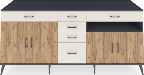 Kronos Konsol 3 Raflı 6 Çekmeceli 4 Kapaklı 220x59x99 Antrasit-Çam/Aytaşı
