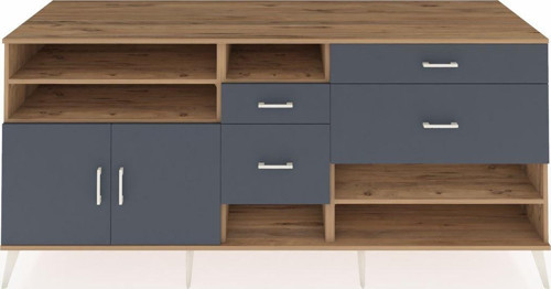 Kronos Konsol 5 Raflı 4 Çekmeceli 2 Kapaklı 220x59x99 Çam-Antrasit/Antrasit