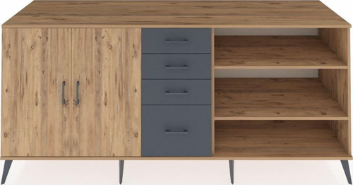 Kronos Konsol 3 Raflı 4 Çekmeceli 2 Kapaklı 220 x 59 x 99 cm Çam - Çam - Antrasit