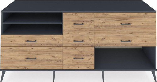 Kronos Konsol 2 Raflı 7 Çekmeceli 220x59x99 Antrasit-Antrasit/Çam