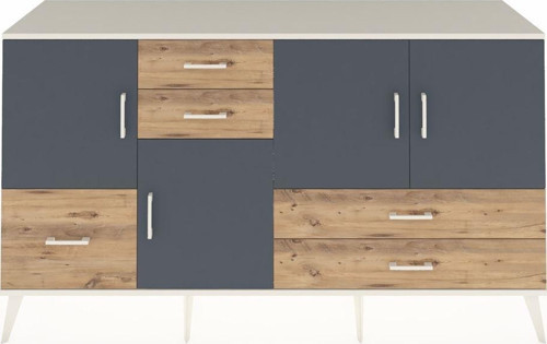 Kronos Konsol 4 Raflı 5 Çekmeceli 4 Kapaklı 176 x 59 x 99 cm Aytaşı - Antrasit - Çam