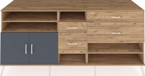 Kronos Konsol 5 Raflı 4 Çekmeceli 2 Kapaklı 220 x 59 x 99 cm Çam - Antrasit - Çam