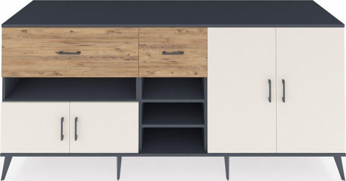 Kronos Konsol 5 Raflı 2 Çekmeceli 4 Kapaklı 220x59x99 Antrasit-Aytaşı/Çam