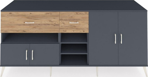 Kronos Konsol 5 Raflı 2 Çekmeceli 4 Kapaklı 220 x 59 x 99 cm Antrasit - Antrasit - Çam