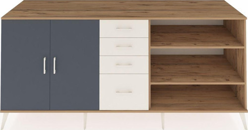 Kronos Konsol 3 Raflı 4 Çekmeceli 2 Kapaklı 220 x 59 x 99 cm Çam - Antrasit - Aytaşı