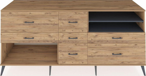 Kronos Konsol 2 Raflı 7 Çekmeceli 220x59x99 Çam-Antrasit/Çam