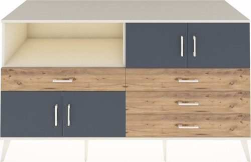 Kronos Konsol 2 Raflı 4 Çekmeceli 4 Kapaklı 176x59x99 Aytaşı-Antrasit/Çam