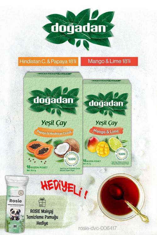 Yeşil Çay Mango Lime ve Hindistan Cevizi Papaya Poşet Çay ve Rosie Hediyeli
