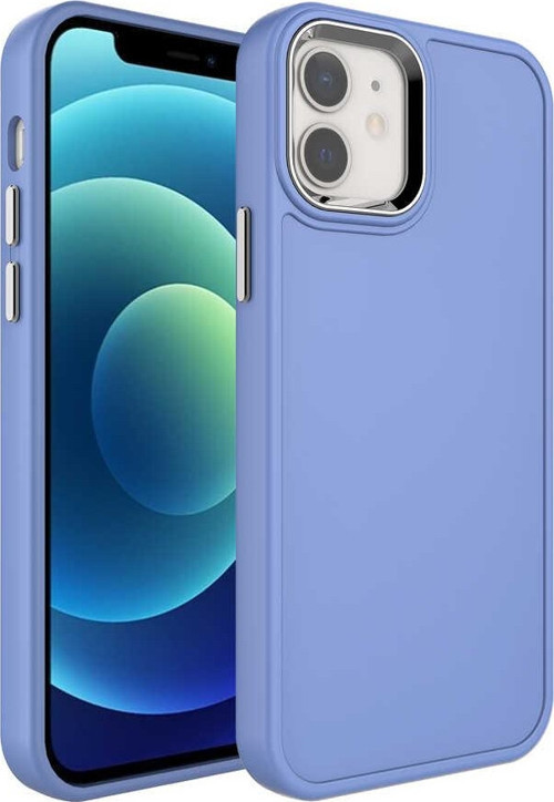 iPhone 12 Uyumlu Metal Çerçeve ve Buton Tasarımlı Sert MKST Botox Kılıf-Lavendery Gray