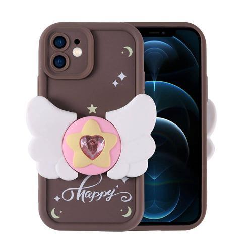 iPhone 12 Kılıf Kamera Korumalı Figür Tasarımlı MKST Kapya Kapak-Koyu Kahve