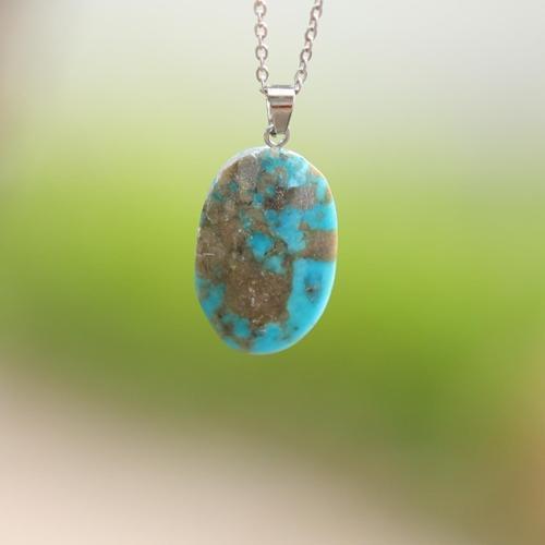 Doğal İran Turkuazı (Firuze) Çelik Kolye – Boyasız ve Orijinal