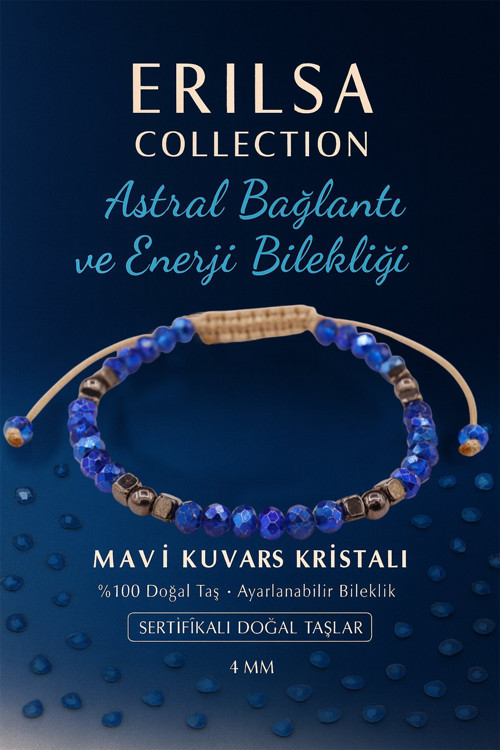 Sertifikalı Astral Bağlantı ve Enerji Bilekliği – Mavi Kuvars Kristali (İnce Model)