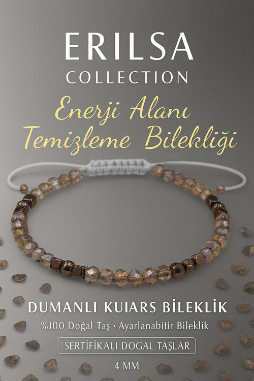 Sertifikalı Enerji Alanı Temizleme ve Arındırma Bilekliği - Dumanlı Kuvars - Terahertz Taşı