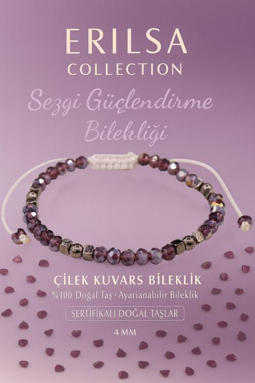 Sertifikalı Sezgi Güçlendirme Enerji Bilekliği – Çilek Kuvars Doğal Taşı (İnce Model)