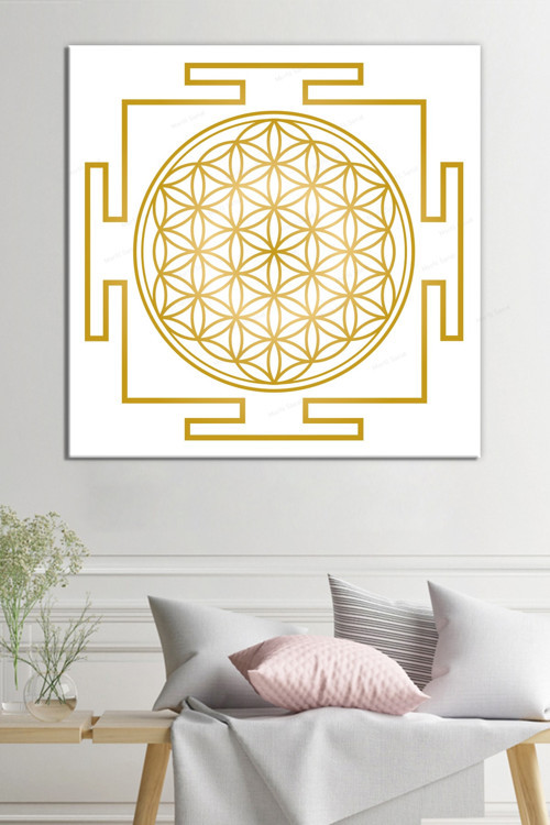 Yaşam Çiçeği Kutsal Geometri Sri Yantra Kanvas Tablo