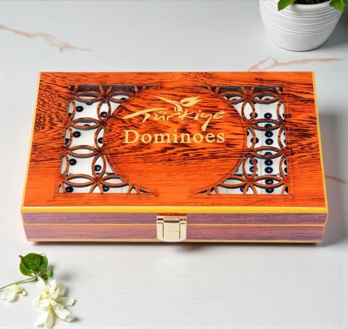 Lüks Ahşap Kutulu Türkiye Logolu Premium Domino Seti 28 Parça 6 Çift Aile Oyunu Yeni Yıl Hediyesi -B